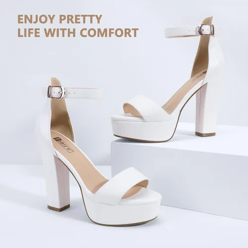 Miniatura 4 de IDIFU Sandalias sexis de plataforma de tacón alto grueso para mujer, con correa al tobillo, puntera abierta, zapatos de tacón para boda, fiesta