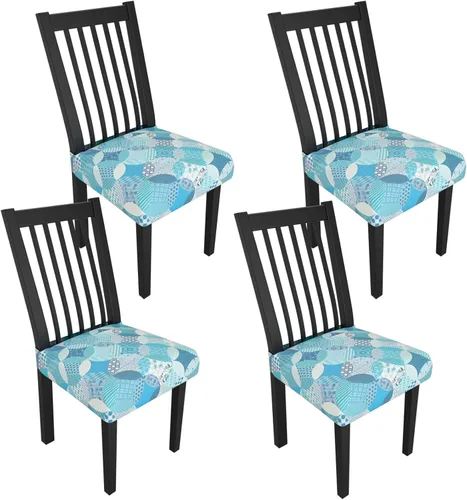 Miniatura 33 de Juego de 4 fundas elásticas para sillas de comedor, fundas para sillas de comedor con estampado floral, fundas para asientos de sillas con estampado