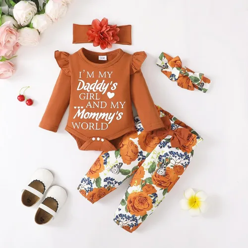Miniatura 108 de SUNNY PIGGY Ropa para bebé recién nacida, con volantes, mameluco de algodón floral, conjunto de pantalones de algodón para niñas
