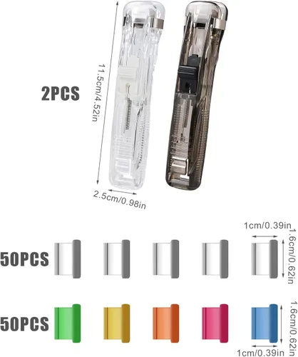 Miniatura 2 de KINBOM 2 dispensadores de clip de almeja, dispensador portátil reciclable de mano con 100 recambios de clip de almeja de papel para fijar hojas