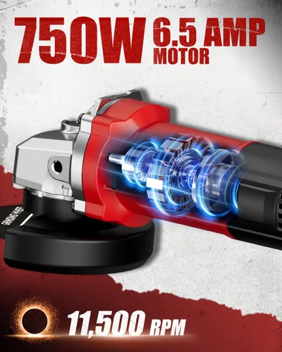 Miniatura 2 de AVID POWER Amoladora angular de 4-1/2 pulgadas, amoladora eléctrica de 750 W, 6.5 amperios, 11500 RPM, con muelas, mango auxiliar, llave para moler