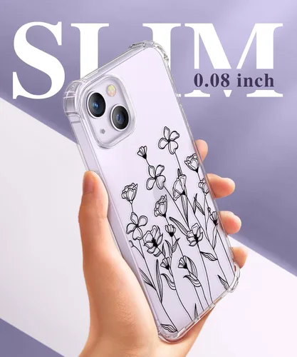 Miniatura 6 de GVIEWIN - Funda para iPhone 14 Floral, con protector de pantalla + protector de lente de cámara, [sin amarillamiento] funda protectora transparente