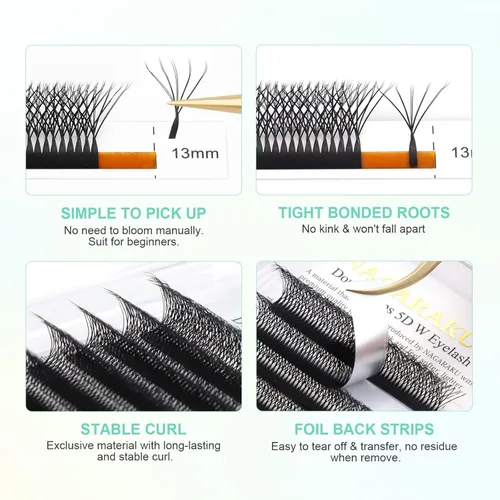 Miniatura 138 de NAGARAKU Extensiones de pestañas falsas en forma de W de 4D, suaves y naturales, con volumen, rizado D, 0.07mm, mezcla de 8-15mm, abanico 0.07-D 4D W
