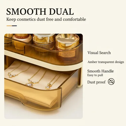 Miniatura 5 de Organizador de maquillaje para encimera con cajones dobles, almacenamiento de cosméticos de gran capacidad para tocador de baño, cuidado de la piel