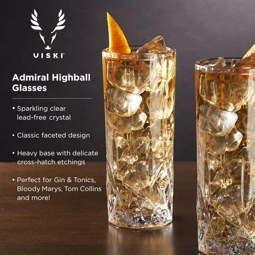 Miniatura 2 de Vasos Highball Viski Admiral, Vasos de Cristal para Beber, Cristalería Elegante para Whisky, Vodka, Cócteles, Perfectos para Bares en Casa, Fiestas
