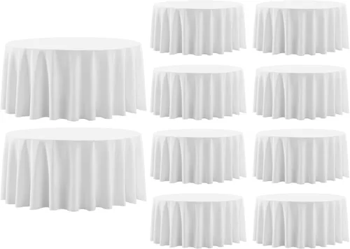 Miniatura 21 de Paquete de 2 manteles redondos de 90 pulgadas, manteles lavables de poliéster de lino decorativo para la mesa del comedor, banquetes, fiestas