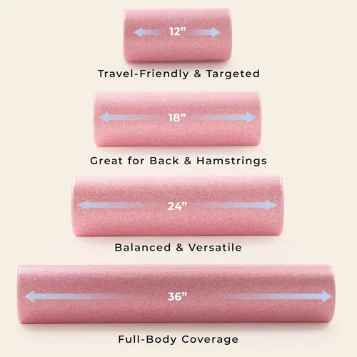 Miniatura 7 de Sunny Health & Fitness Rodillo de espuma de alta densidad de 12" a 36", para estiramiento y recuperación muscular - Negro, azul, rosa Rosado