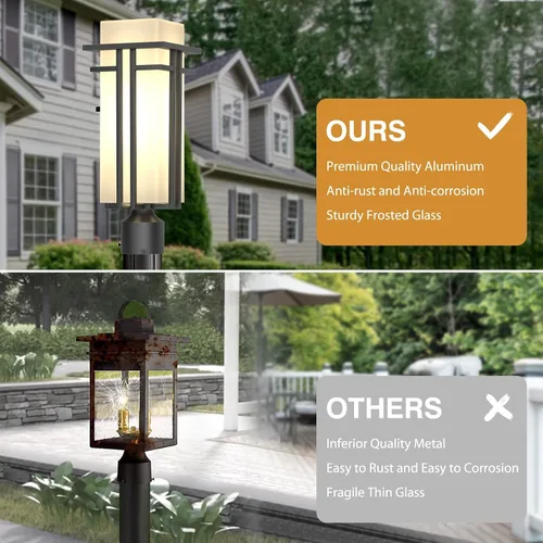 Miniatura 8 de Lámpara de poste al aire libre – Postes de lámpara de aluminio iluminación al aire libre, linterna de poste de luz al aire libre con base de montaje