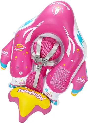 Miniatura 5 de Swimbobo - Flotador inflable para piscina para bebé, nave espacial, flotador de natación infantil con asiento de seguridad de tela, juguetes
