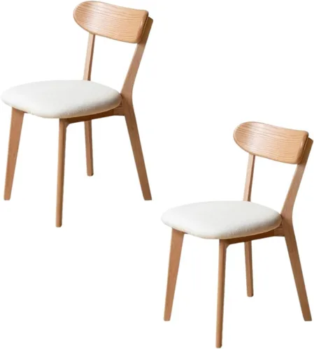 Miniatura 19 de Sillas de comedor de roble macizo 100%, silla de comedor moderna de mediados de siglo con respaldo curvo, sillas de comedor tapizadas en tela