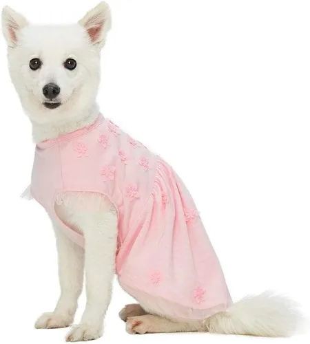 Miniatura 2 de Blueberry Pet My Little Princess - Vestido de tul para perro, color rosa bebé con delicada flor, longitud de espalda de 14 pulgadas, paquete de 1