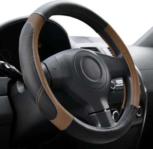 Miniatura 14 de Elantrip Funda de volante de cuero deportivo 14 1/2 pulgadas a 15 pulgadas universal, acolchada, de agarre suave y transpirable para coche, camión