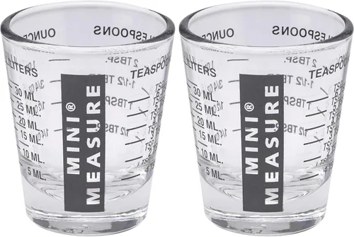 Miniatura 20 de Kolder Medida Mini de Vidrio Pesado, 20 Mediciones Incrementales Vaso de Chupito Medidor Multiusos para Líquido y Seco, Negro, Juego de 2