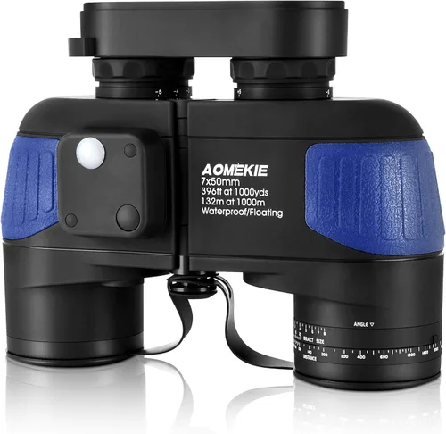 Miniatura 12 de AOMEKIE Prismáticos marinos para adultos, 10x50, impermeables, con telémetro brújula prisma BAK4, lente FMC para observación de aves, caza, Verde