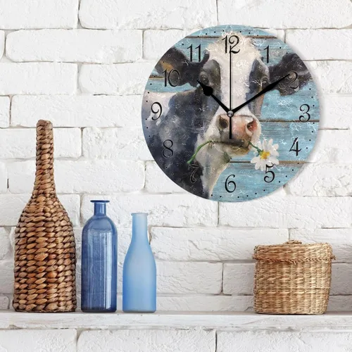 Miniatura 3 de ALAZA Reloj de pared de vaca de granja de 10 pulgadas, funciona con pilas, silencioso, sin tictac, decoración del hogar para cocina, sala de estar