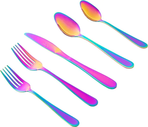 Miniatura 4 de Gibson Home Ravidia Rainbow - Juego de cubiertos de calibre pesado, 20 piezas, utensilios coloridos de acero inoxidable, juego de vajilla para 4