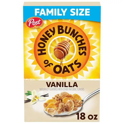 Miniatura 15 de Post Honey Bunches of Oats Cereal de desayuno de vainilla, cereal de vainilla con racimos de avena y granola, caja de 18 onzas (paquete de 2)