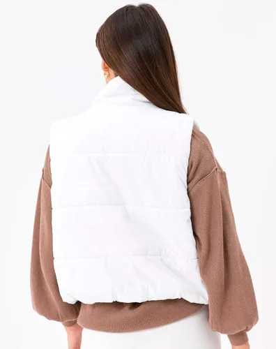 Miniatura 3 de VELISDE Chaleco corto acolchado para mujer, sin mangas, para invierno, cálido, ligero, cuello alto, con bolsillos