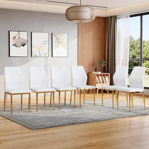 Miniatura 19 de Juego de 4 sillas de comedor, modernas sillas de comedor tapizadas de piel sintética con patas de metal negro, juego de 4 sillas de cocina