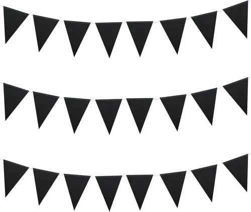 Meetppy Banderines negros de 30 pies, 48 unidades, banderines de papel triangulares, banderines para gran apertura, decoración de boda, decoración