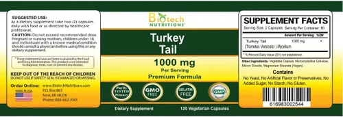 Miniatura 3 de Seta de cola de pavo sin OMG, 1000 mgper que sirve 120 cápsulas vegetales