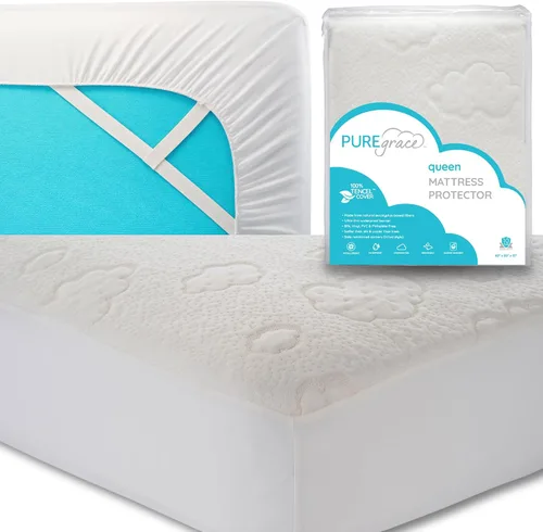Miniatura 9 de PUREgrace Protector de colchón tamaño individual – Funda de colchón refrescante de fibra de eucalipto Tencel impermeable transpirable con correas