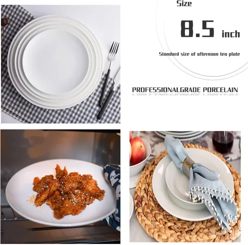 Miniatura 6 de Amazon - Platos de cena blancos de 6 piezas de 8.5 pulgadas, platos redondos ligeros, Simply plato de postre, vidrio de triple capa y resistente a
