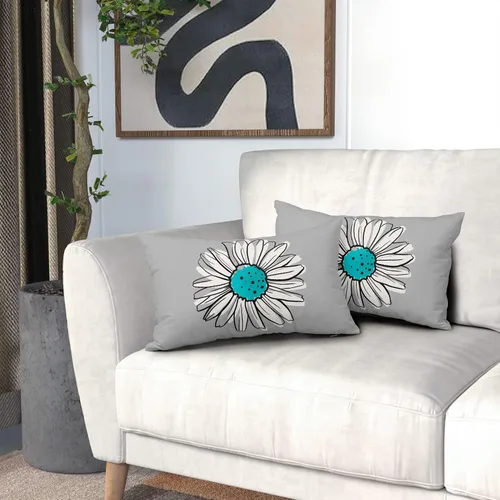 Miniatura 6 de Juego de 2 fundas de almohada de margaritas turquesa de 12 x 20 pulgadas, fundas de almohada florales de madera floral moderna abstracta de flores