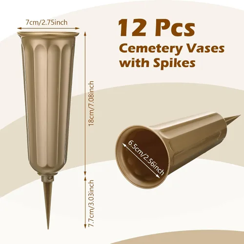 Miniatura 2 de 12 jarrones de cementerio con picos de plástico conmemorativo floral para tumba, jarrones con estacas para césped, lápidas, decoración junto a