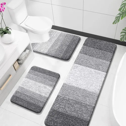 Miniatura 70 de OLANLY Juego de alfombras de baño de 3 piezas, alfombras de baño de microfibra suave y absorbente y alfombra de inodoro de contorno en forma de U
