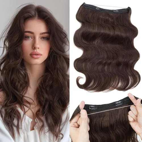Miniatura 7 de Extensiones de cabello en aureola de cabello humano real, Extensión de cabello Halo 100% cabello humano, Extensiones de cabello con alambre, Lacio