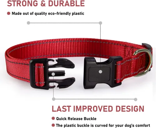 Miniatura 2 de Collar reflectante con hebilla para perro, ajustable, collares de seguridad de nailon para perros pequeños, medianos y grandes, color rojo, talla S