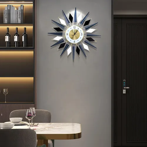 Miniatura 4 de Reloj de pared grande decorativo de metal, silencioso, moderno, sin tictac, para sala de estar, comedor, dormitorio, diámetro de 24 pulgadas, azul