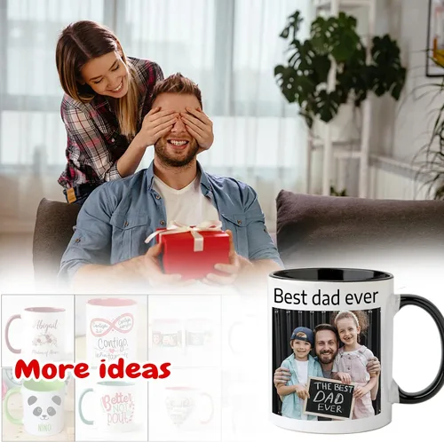 Miniatura 7 de OELTTG Tazas de café novedosas, taza personalizada con nombre y logotipo de texto fotográfico, taza personalizada de 11 onzas en ambos lados, Negro