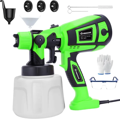 Pulverizador de pintura, pistola eléctrica HVLP de 800 W con juntas de limpieza/soplado, 3 boquillas de 3 patrones y recipiente de 47.3 fl oz,