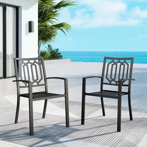 MFSTUDIO Juego de 2 sillas de comedor al aire libre, sillas de metal para terraza, bistró, porche, césped, sillas apilables de hierro forjado negro