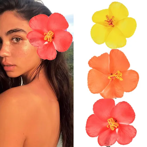 Miniatura 10 de 3 pinzas hawaianas para el pelo de Plumeria Galsang con pasadores para fiesta en la playa (1#P blanco)