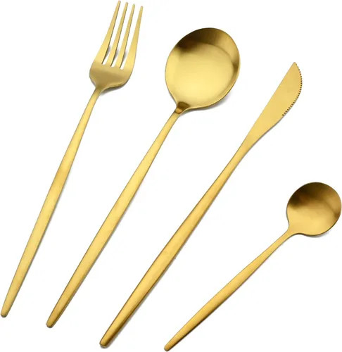 Miniatura 10 de Juego de cubiertos mate, 24 piezas de acero inoxidable con acabado satinado moderno para 6, juego de cubiertos de mango plano para el hogar, regalo