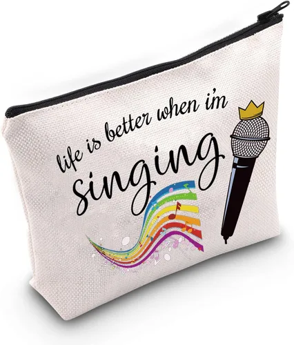 Miniatura 9 de LEVLO Bolsa de maquillaje cosmética para cantar, regalo para amantes de la música, la vida es mejor cuando estoy cantando maquillaje con cremallera