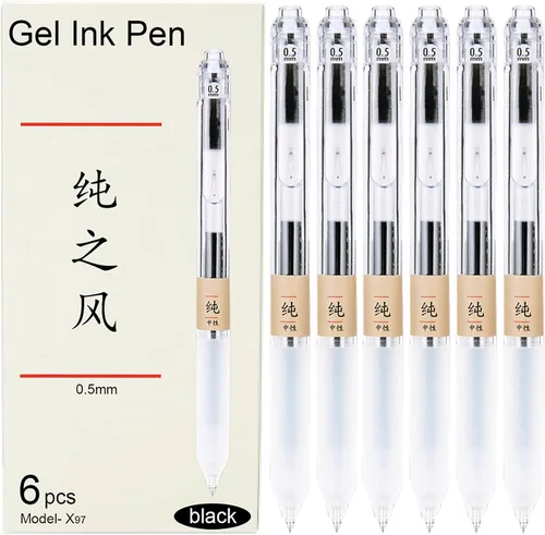 6 bolígrafos de tinta de gel, bolígrafos retráctiles, punta fina de 0.020 in, bolígrafos de gel negro, estilo japonés, escritura suave para la