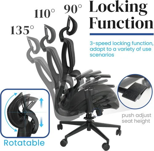 Miniatura 6 de FOH Silla de oficina ergonómica de malla con malla transpirable, silla de escritorio para computadora, silla de trabajo ergonómica con respaldo