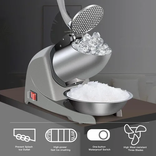 Miniatura 4 de Máquina de cono de nieve 380 W, máquina de hielo afeitado de 3 cuchillas, máquina de afeitar de hielo de 280 libras/hora, trituradora de hielo