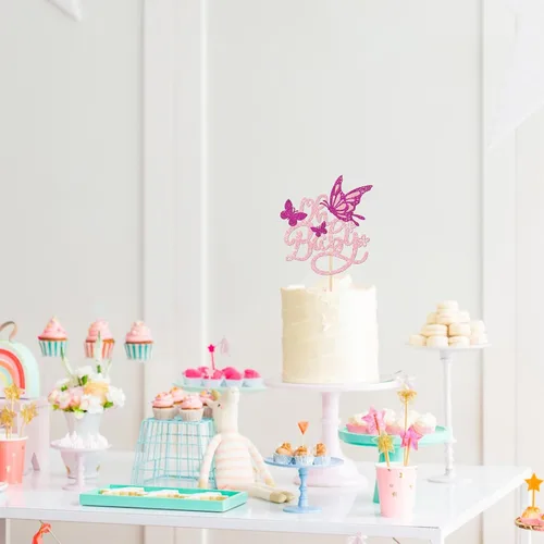 Miniatura 7 de 1 pieza de decoración de pastel de mariposa Oh Baby con purpurina para baby shower, mariposa para revelación de género, baby shower, fiesta