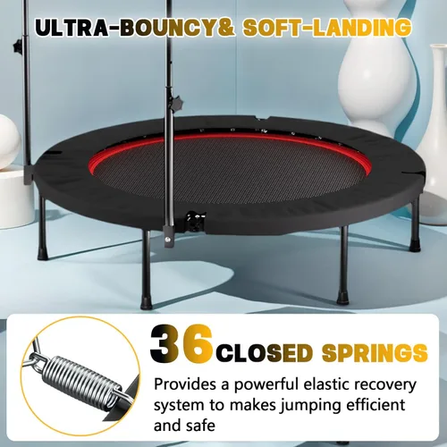 Miniatura 7 de Trampolín plegable portátil Fitnes en el hogar, mini rebote para niños, adultos, carga máxima de 40 pulgadas, 330 libras Negro (Black with handle)