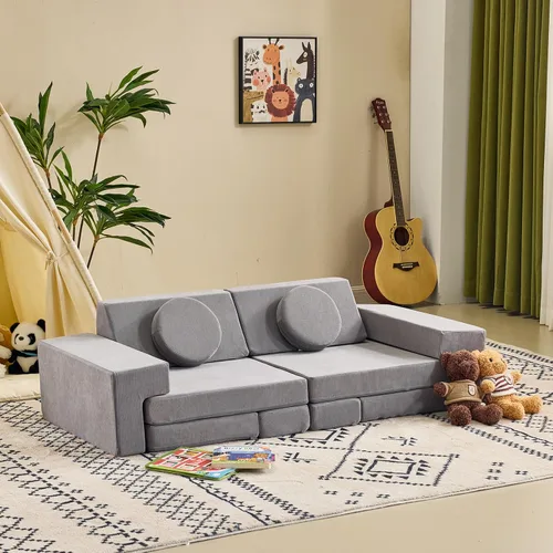 Miniatura 2 de Karl home Sofá infantil de 14 piezas, sofá modular para niños, sofá multifuncional de espuma para niños, escalada y relajación, sofá convertible gris