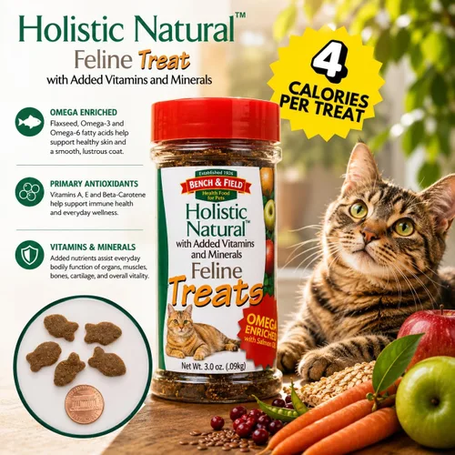 Miniatura 4 de Bench & Field Holistic Natural Healthy Kitty Treats Bocadillos crujientes en forma de pescado Delicioso aperitivo con sabor a mariscos, 3 onzas