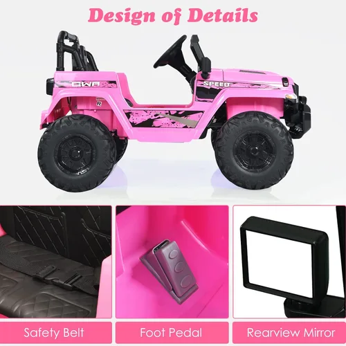 Miniatura 5 de OLAKIDS Camión de paseo para niños, vehículo eléctrico de 12 V con control remoto, automóvil para niños pequeños a batería con música, bocina, 3 Rosa