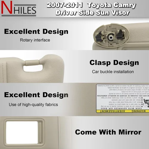 Miniatura 3 de NHILES Visera solar del lado izquierdo del conductor y del lado derecho del pasajero compatible con Toyota Camry sin luz 2007 2008 2009 2010 2011