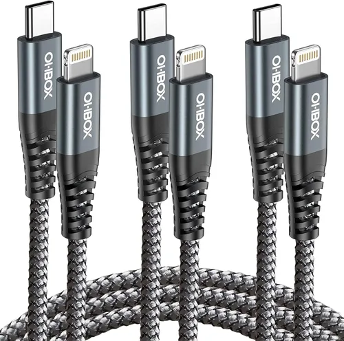 Miniatura 10 de Cable de carga corto para iPhone de 1 pie, [certificado Apple MFi], paquete de 3 cables Lightning USB de carga rápida, cable de carga i