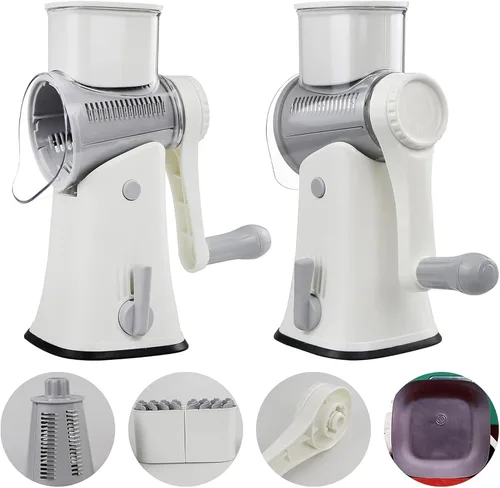 Miniatura 6 de Rallador De Queso Giratorio Manual, Cortador De Verduras Giratorio Con 5 Cuchillas, Base Antideslizante Con Ventosa Y Estructura Desmontable Para Un
